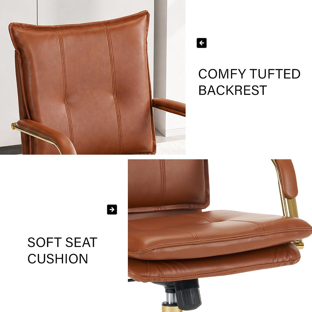 MOJAY Mid-Back Ergonomic Leather Office Chair, Modern Upholstered Executive D...