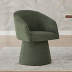 Swivel Dining Chairs Set of 1, Upholstered Mid Century Modern Deskchair with Barrel Back, Linen Fabric Kitchen Chairs for Dining Room, Bedroom, Dressing Room, Green