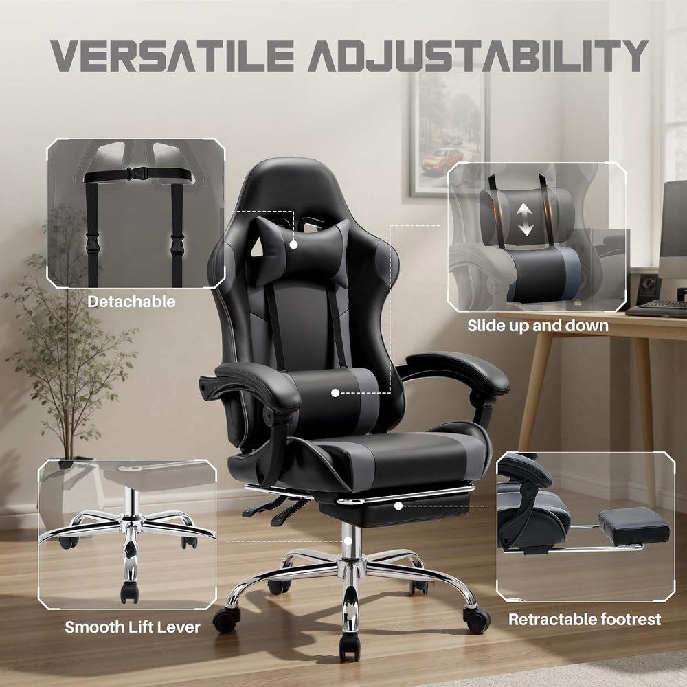 DUMOS Ergonomic Gaming Chair with Footrest, Home Office Desk Chair | PU Leath...