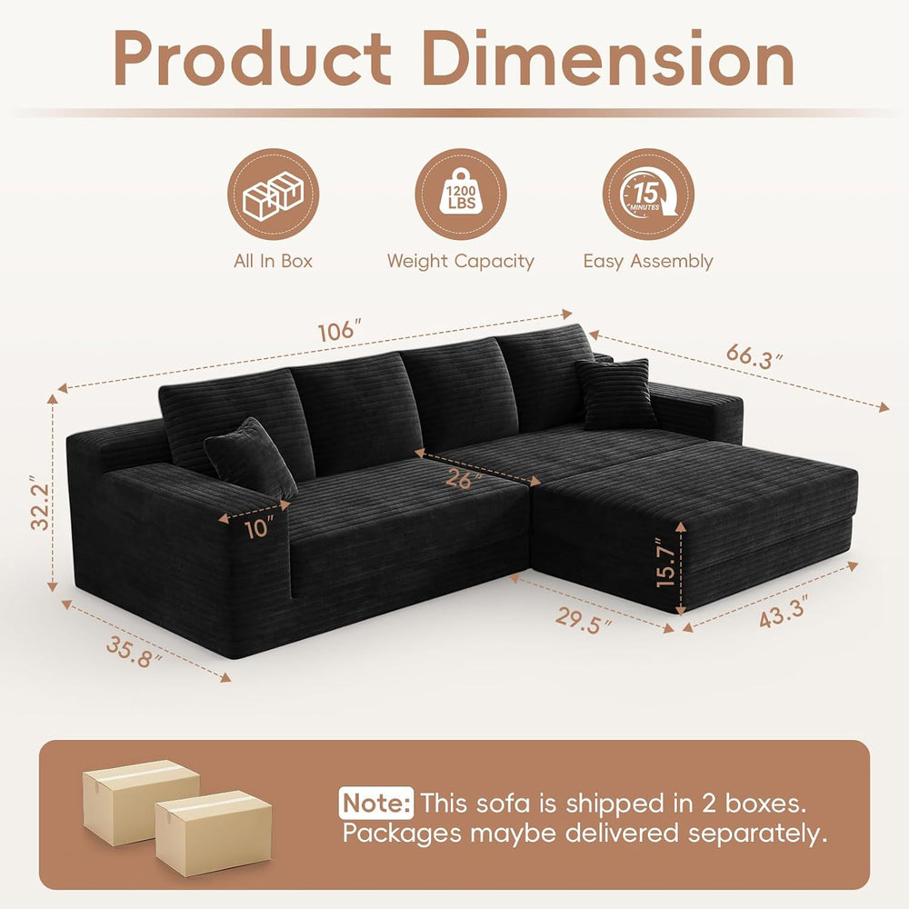 106" Modular Cloud Sofa Couch Convertible Sectional with High Density Fo...