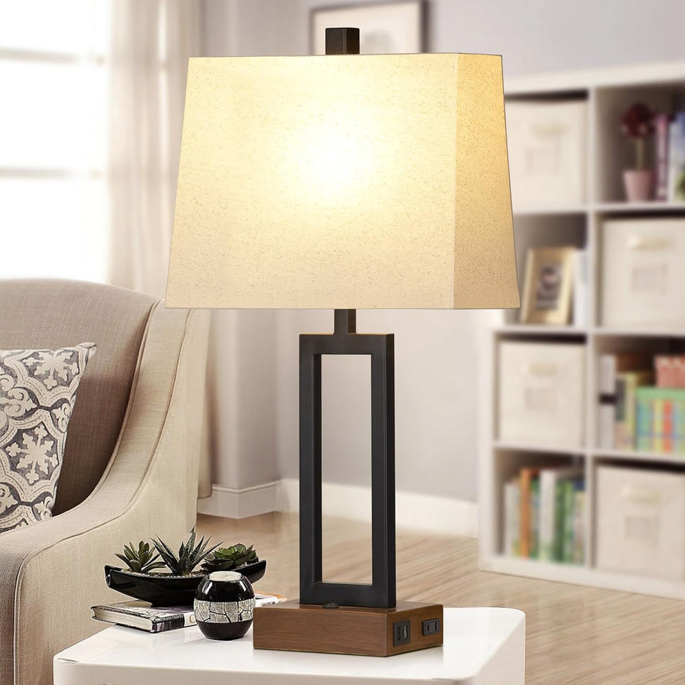 Lolikit Table Lamp for Bedroom Set of 2 with 2 USB Ports and AC Power Outlet,...