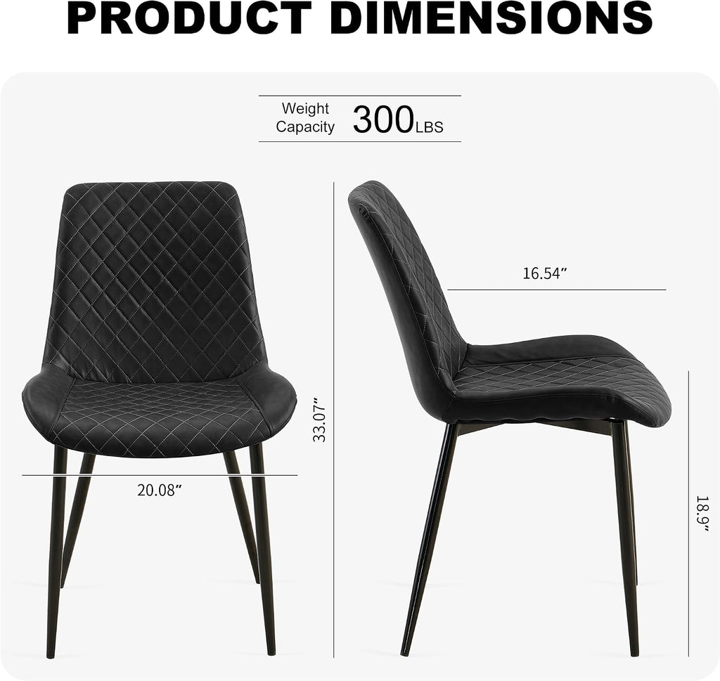 PU Leather Dining Chairs Set of 2, Modern Armless Dining Room Chairs, Comfy Upholstered Kitchen Chairs with Backrest, Black Metal Legs for Living Room, Dinning Room, Black