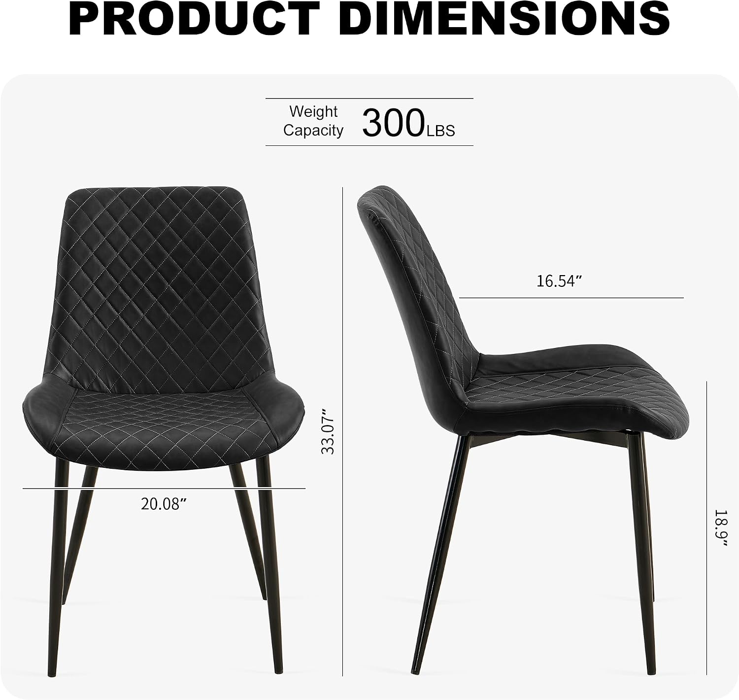 PU Leather Dining Chairs Set of 2, Modern Armless Dining Room Chairs, Comfy Upholstered Kitchen Chairs with Backrest, Black Metal Legs for Living Room, Dinning Room, Black
