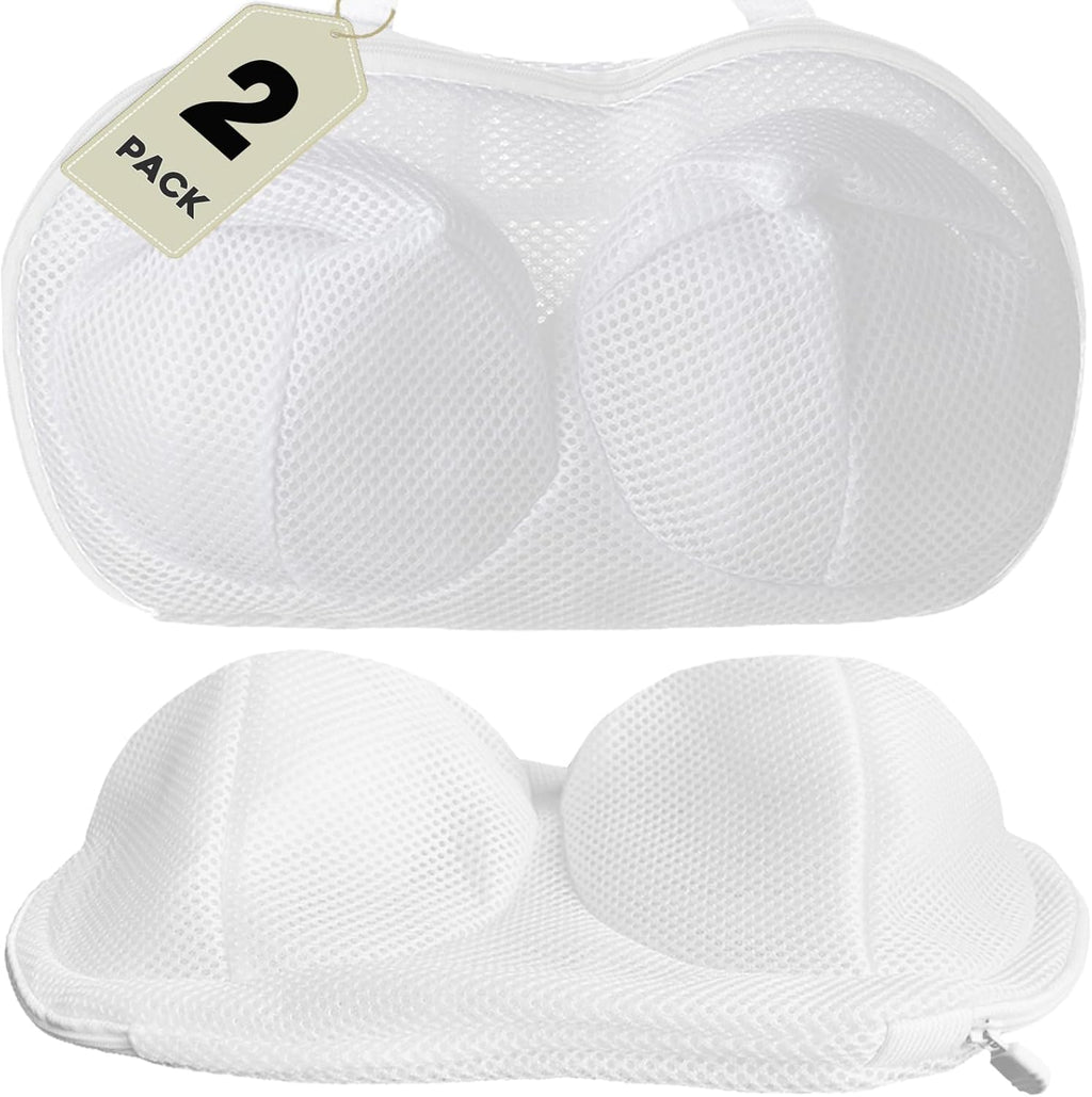 Large Bra Laundry Bags for Washing Machine, Fits All Cups Anti Deformation Bra Washing Bag, Lingerie Bags for Washing Delicates (2 Pack White)