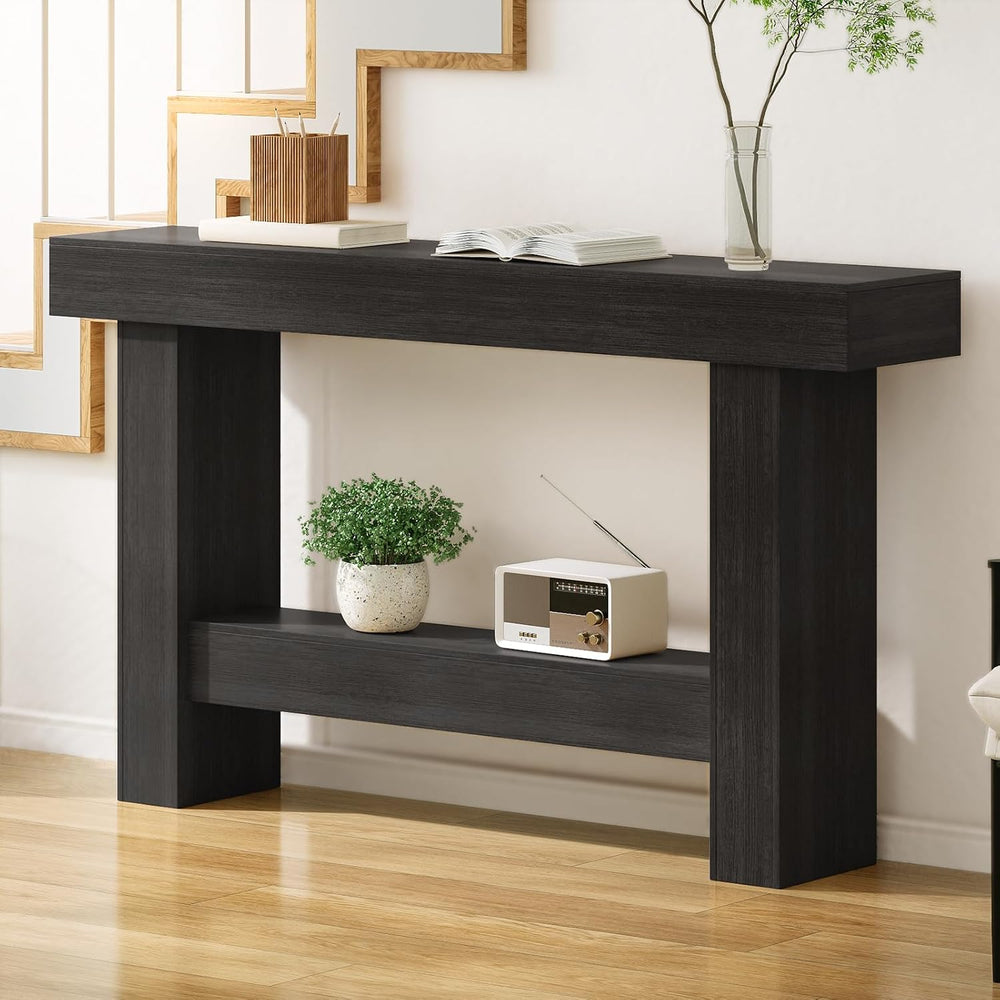55 Inch Farmhouse Console Table, Wooden Rectangular Sofa Table Behind the Cou...