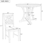 5-Piece Round Dining Table with Special-Shaped Table Legs and Storage Shelf,4 Fabric Chairs W/Cushioned Seat,for Dining Room Living Room,Antique Blue/Dark Brown