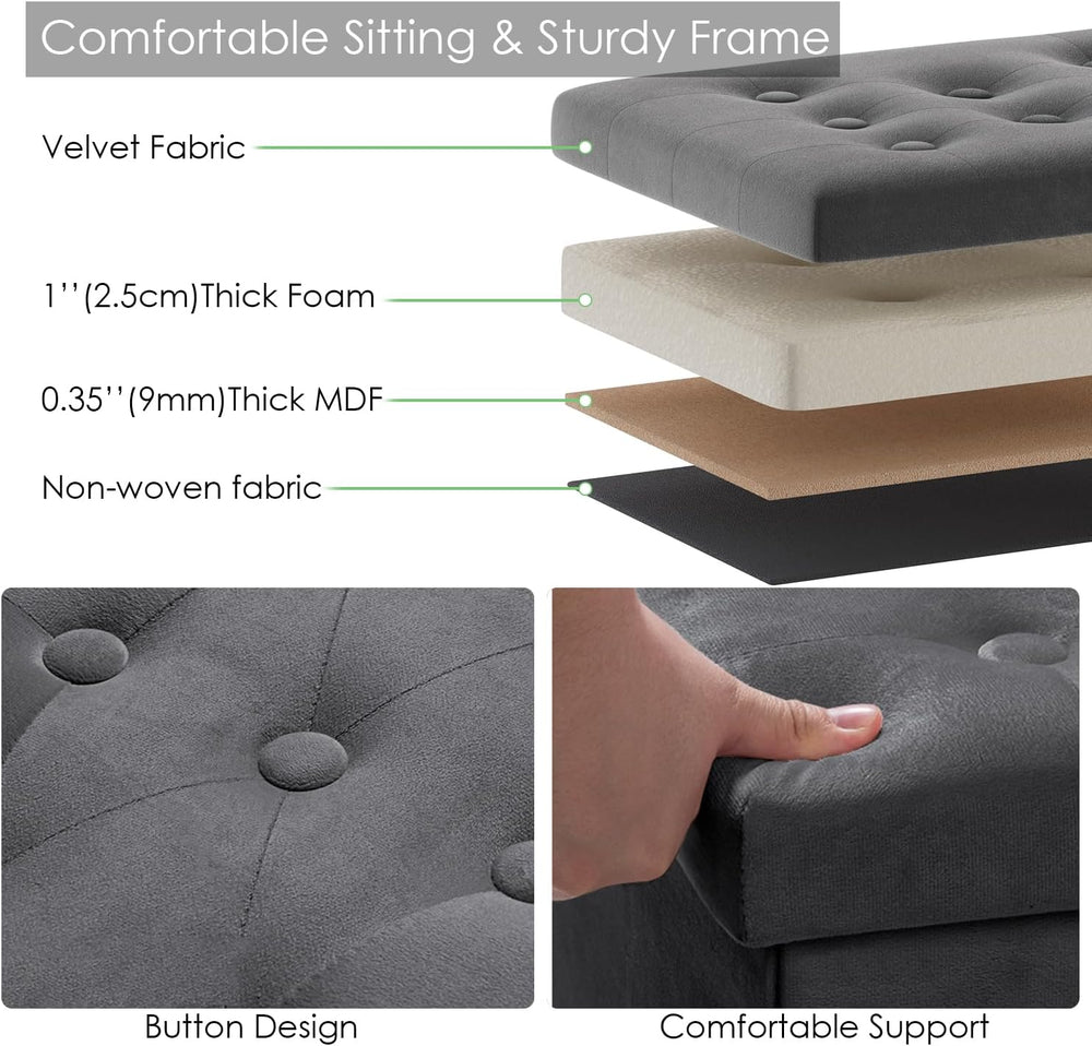 PRANDOM Jumbo Ottoman with Storage [1-Pack] Velvet Folding Small Square Foot ...