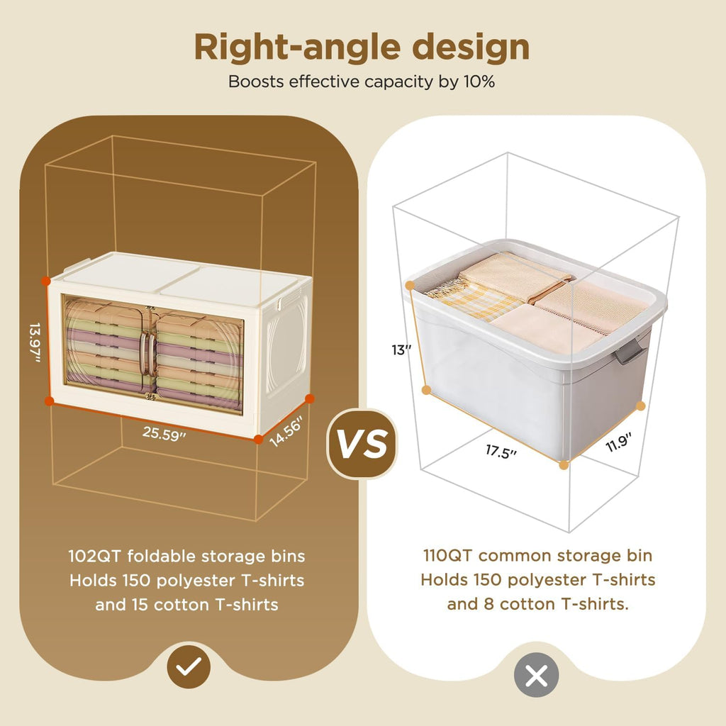 102QT Plastic 4 Tier Storage Bins with Lids,Folding Storage Box with Doors and Wheels Stackable Storage Bins,Closet Organizers and Storage for Living Room,Office,Dorm
