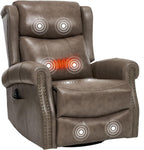 PELUMY Genuine Leather Swivel Rocking Recliner Chair for Adults, 360° Swivel Glider Rocker with Heat & Vibrating Massage, Lounge Chair for Living Room, Bedroom, Nursery Grey