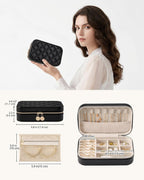 Lolalet Travel Jewelry Case for Women Girls, PU Leather Jewelry Organizer with Clear Storage Bag Small Portable Jewelry Box for Necklace Bracelet Earring Ring Birthday Bridesmaid Gifts -Medium/Black