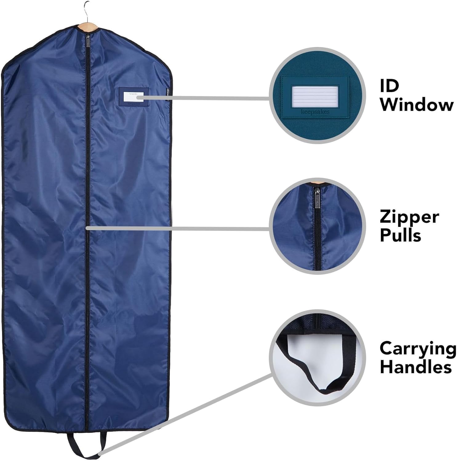Covermates Garment Bag Set for Closet Storage and Travel, Blue | durable polyester construction, label window, zipper closure, carrying handles, 3-year warranty
