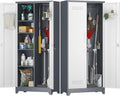 Broom Storage Cabinet, Metal Cabinet with Shelves and Hanging Rod, 72.8" Utility Cabinets with Locking Door, Tall Cleaning Storage for Kitchen, Pantry, Office, Shop, Garage