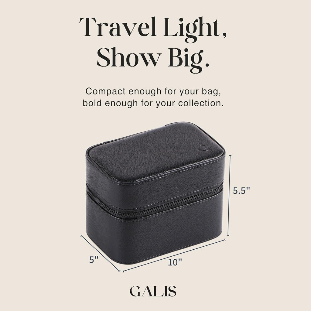 Galis Luxury Watch Travel Case for Men High End Portable 2-Slot Watch Holder and Watch Case, Premium Watch Box for Men, Jewelry Storage Organizer, Gift for Him, Fathers, Husband (Black & Orange)