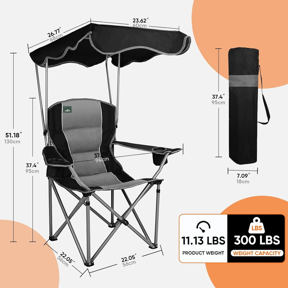 Northroad Folding Camping Chairs with Canopy Shade, Beach Chair w/Cup Holders...