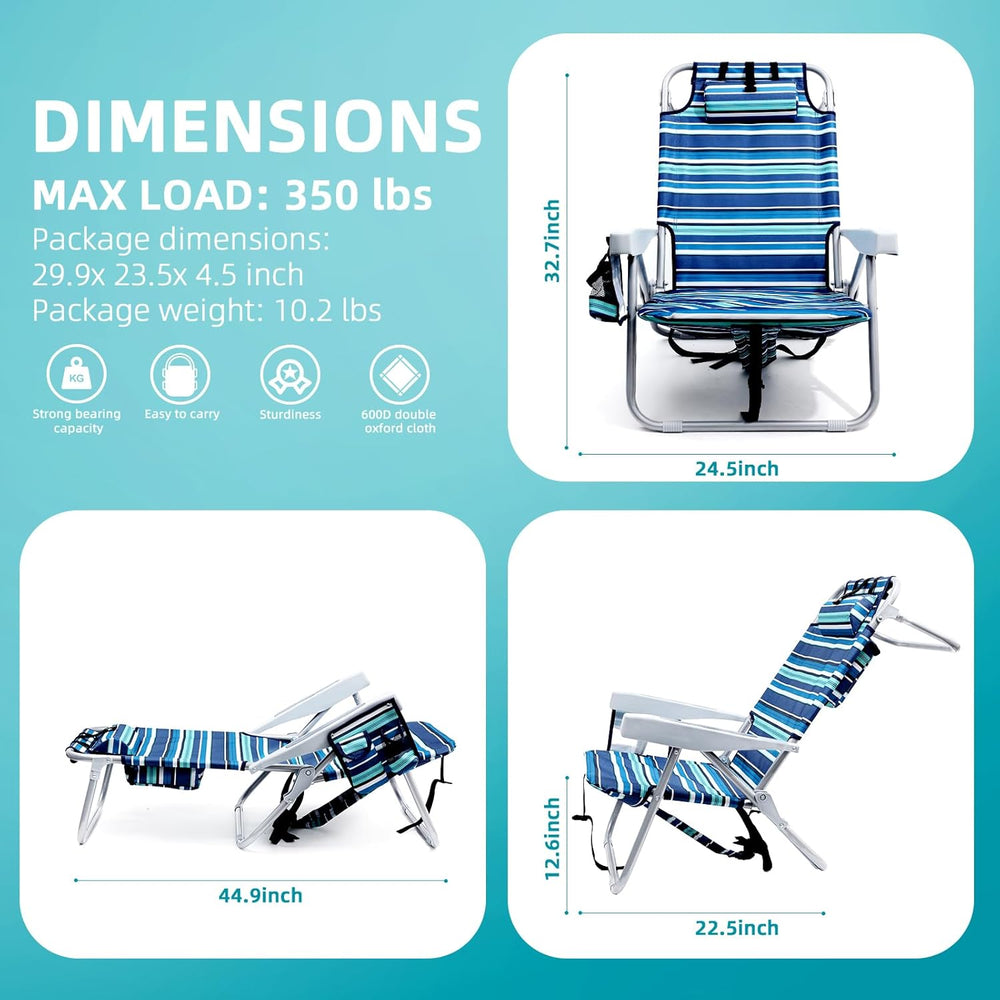 Yestomo Beach Chairs for Adults Heavy Duty, Compact Portable Lay Flat Folding...