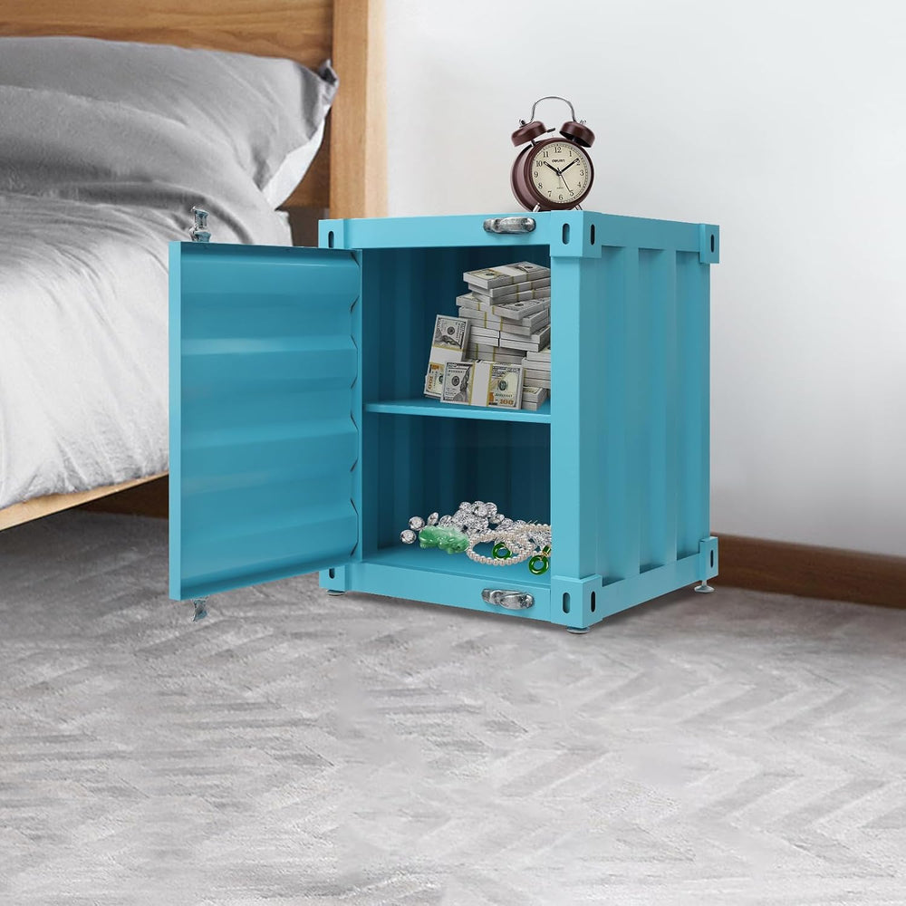 Industrial Wind Bedside Table, Container Style Locker Wrought, Iron Container...