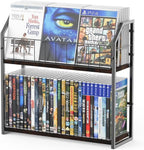 2-Tier DVD Storage Rack, DVD Shelf for Non-slip Feets, DVD Holder Display with 10 lb per Tier, Stores Up to 56 DVDs, Display Organizer Tower for Music Enthusiasts and Collection