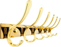 SKOLOO Heavy Duty Wall Mounted Coat Rack - 6 Hooks, Stainless Steel, Sturdy Coat Hooks for Hanging Coats, Jacket, Clothes, Hat, Bright Gold
