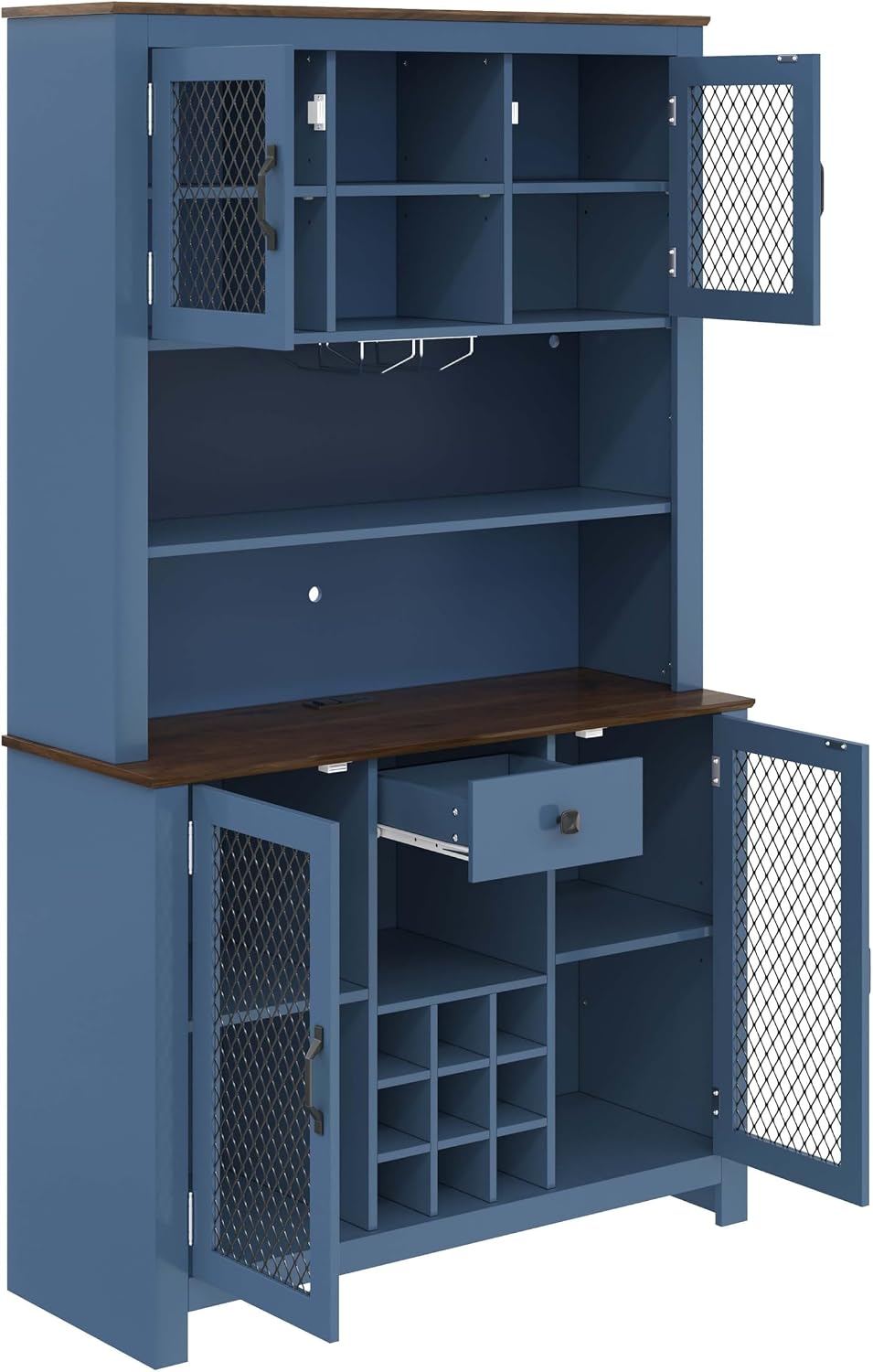 71” Kitchen Pantry with Microwave Shelf & Charging Station, LED Lighting ...