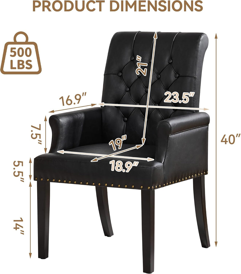 WUTUTUEE PU Leather Dining Chair with Arms, Upholstered Tufted High Back Dini...