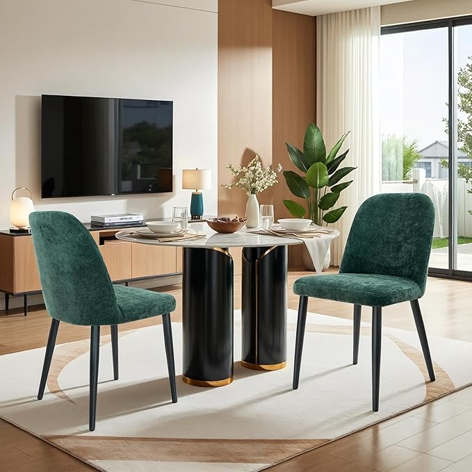 Upholstered Dining Chairs Set of 2 Modern Kitchen Chairs Chenille Fabric Dini...