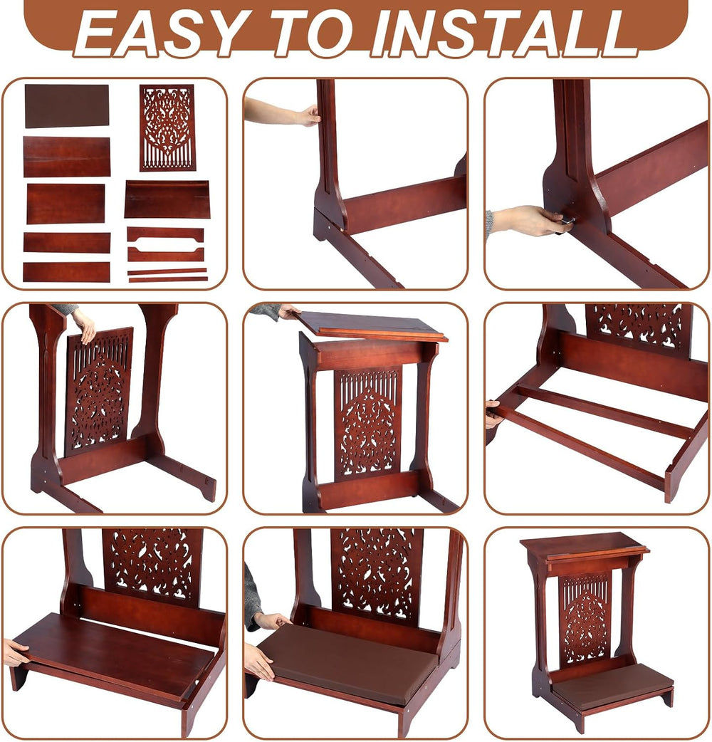 Colingmill Tree of Life Church Prayer Bench Stool Wooden Padded Kneeler with ...
