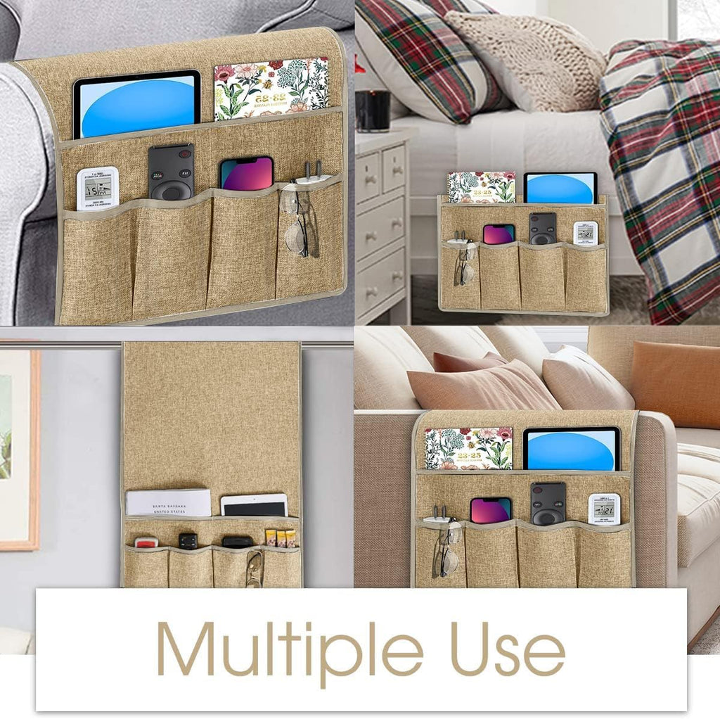 Joywell Arm Chair Caddy Remote Control Holder Organizer for Recliners Couch Armrest Organizer Non Slip with 6 Pocket Storage for Magazine, Tablet, Phone, iPad, Khaki
