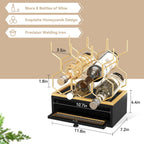 HOLTICO Countertop Wine Rack with Drawer, 8-Bottle Black & Gold Wine Holder | Black Gold Vintage Hexagon Metal Wine Holder and Bottle Rack, Vintage Small Wine Storage Racks for Tabletop, Kitchen, Bar
