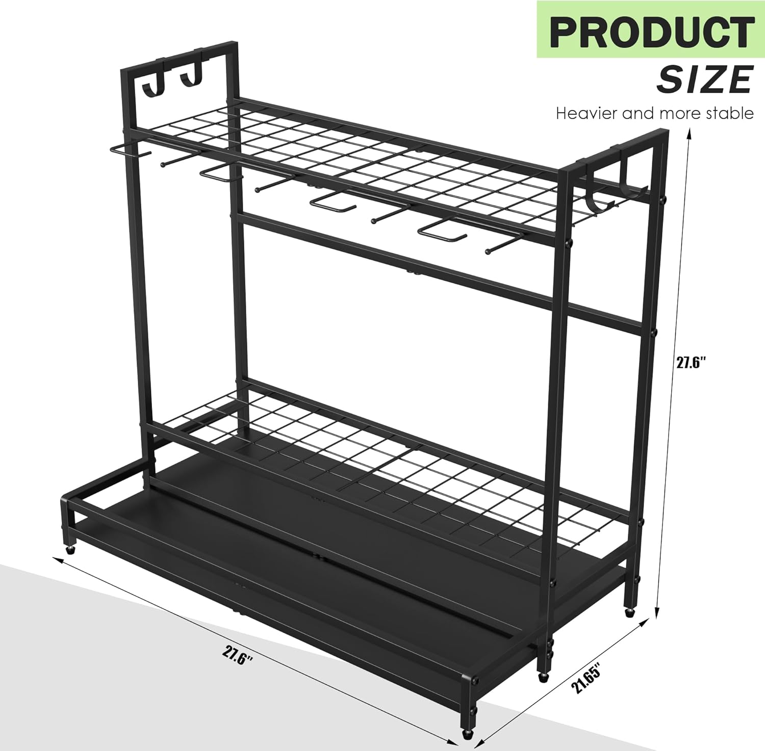 Garden Tool Organizer for Garage, Yard Tool Rack, Holds Up to 64 Long-Handled Tools, Black Metal Garden Tools Rack Storage with Hooks for Yard Shed Garage Organization