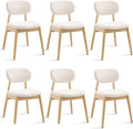 Wooden Dining Chairs Set of 6, Farmhouse Boucle Upholstered Kitchen Chairs, White