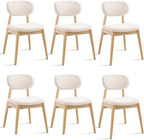Wooden Dining Chairs Set of 6, Farmhouse Boucle Upholstered Kitchen Chairs, White
