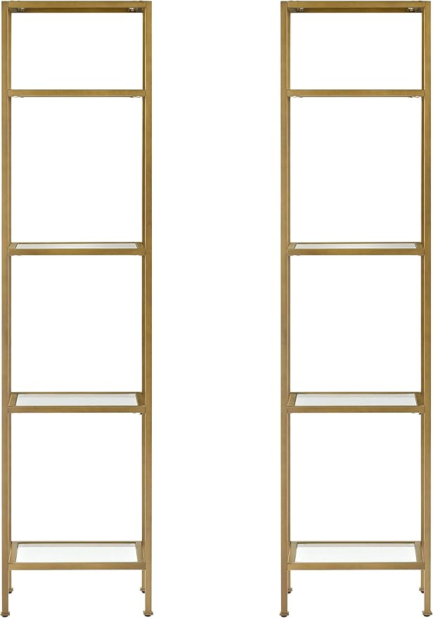 Crosley Furniture Aimee 2-Piece Bookshelf Set with Glass Shelves, Bookcase St...