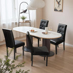 Furmax Upholstered Dining Chairs Set of 2, PU Leather Dinning Room Chairs, Button Tufted Kitchen Chairs with Adjustable Wood Legs for Dining Room/Living Room/Restaurant (Leather Black, 2)