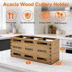 Flatware Silverware Caddy Party Acacia Wood Cutlery Utensil Holder Counter | Small Wooden Cutlery Silverware Organizer Table Spoon and Fork Holder Picnic Utensil Caddy Farmhouse Kitchen Decor