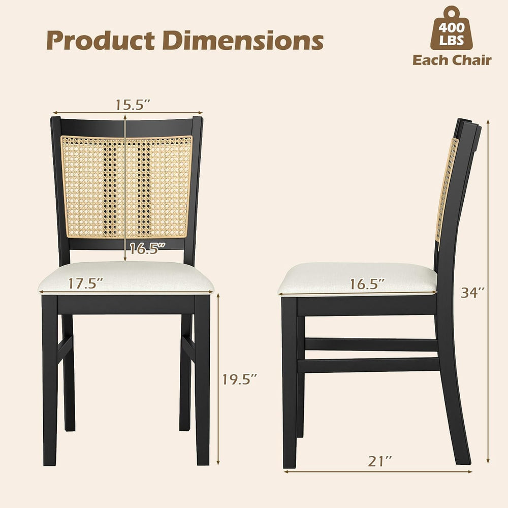 Giantex Rattan Dining Chairs Set of 2, Farmhouse Fabric Upholstered Kitchen C...