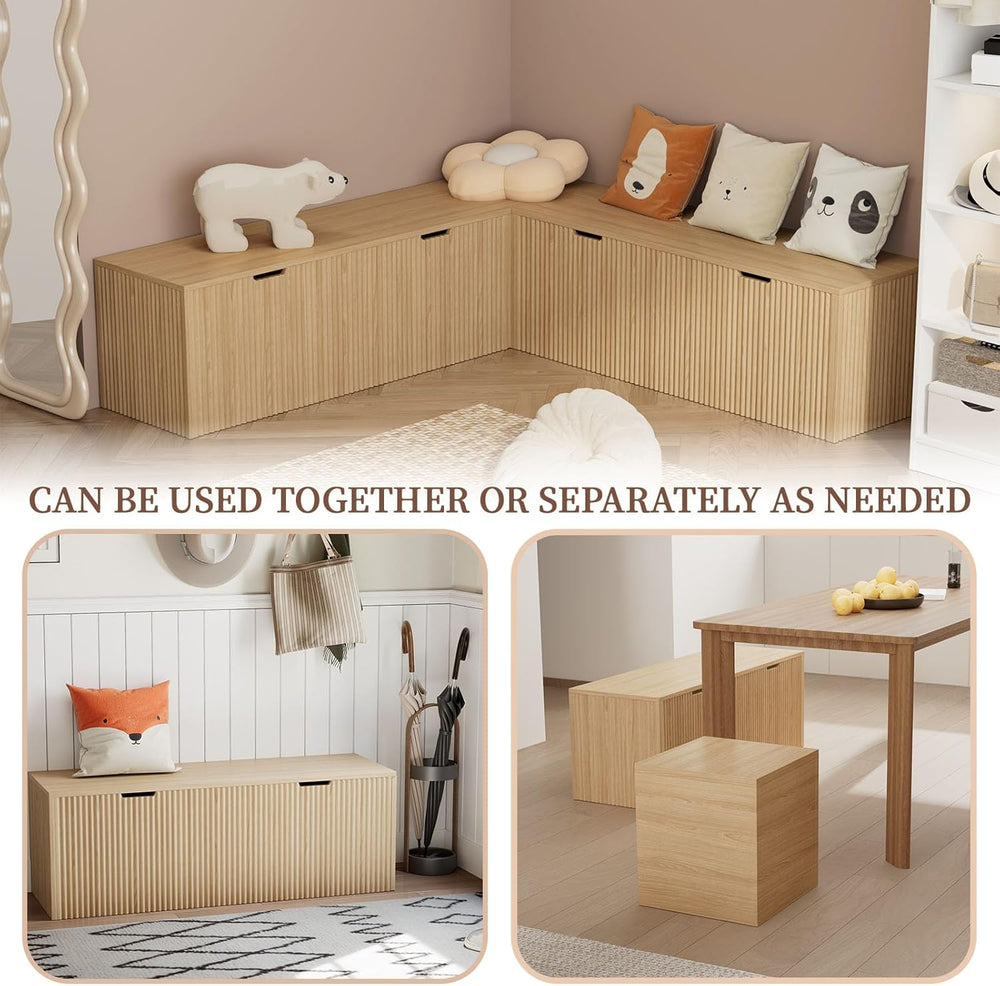 L Shaped Corner Dining Bench – Backless Breakfast Nook Bench with Hidden Stor...