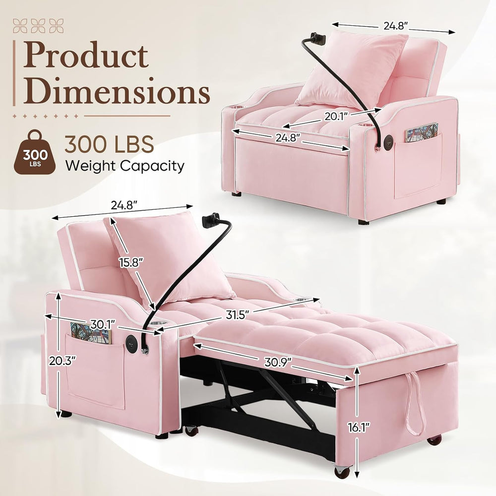 Convertible Single Sleeper Chair Bed,3 in 1 Velvet Futon Sleeper Sofa Bed wit...