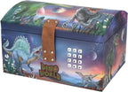 Depesche 13441 Dino World Treasure Chest in Dino Design with Planets, Storage Box with Code, Sound and Light