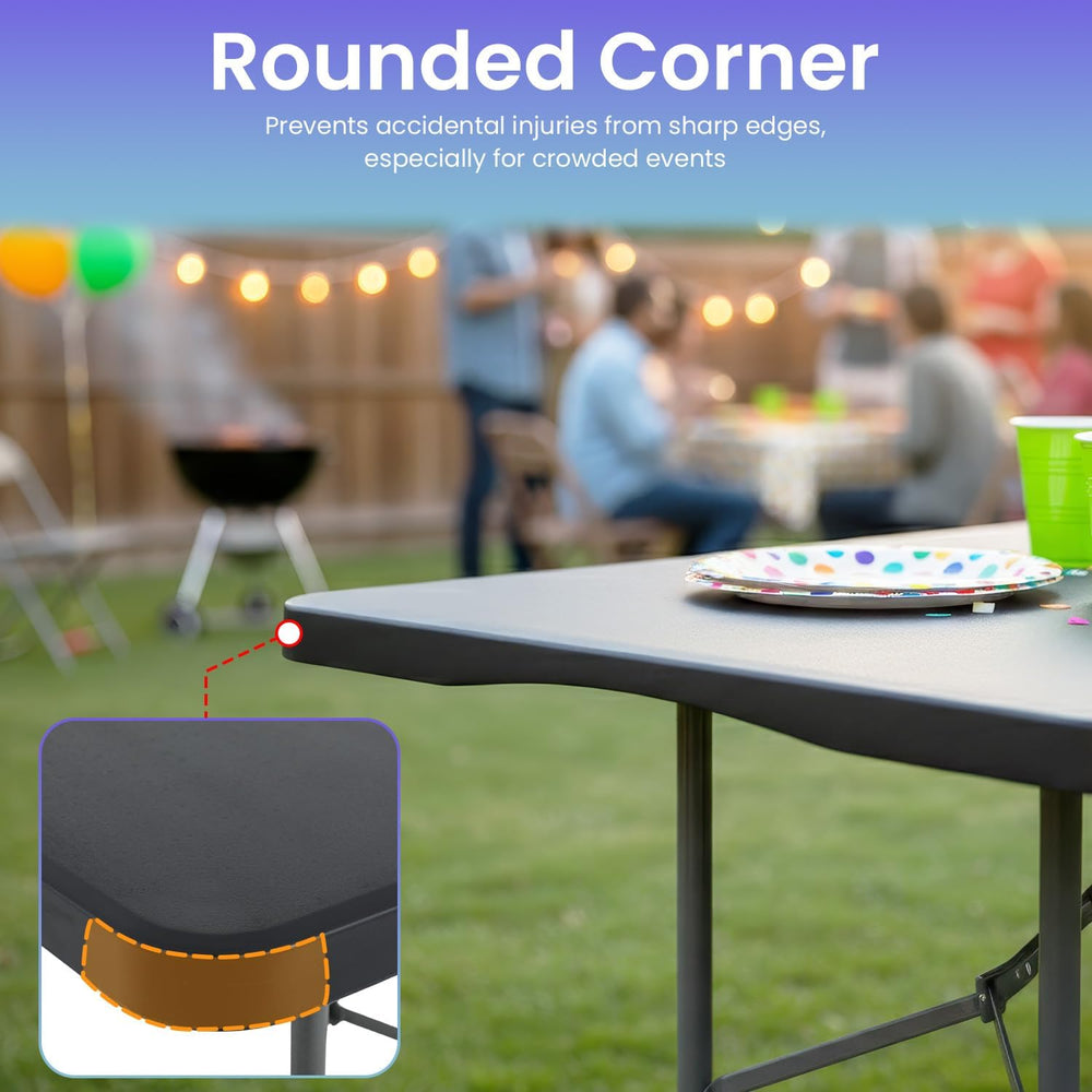 FDW | 6FT Folding Table | Black | Portable Plastic Table | with Carry Handle ...