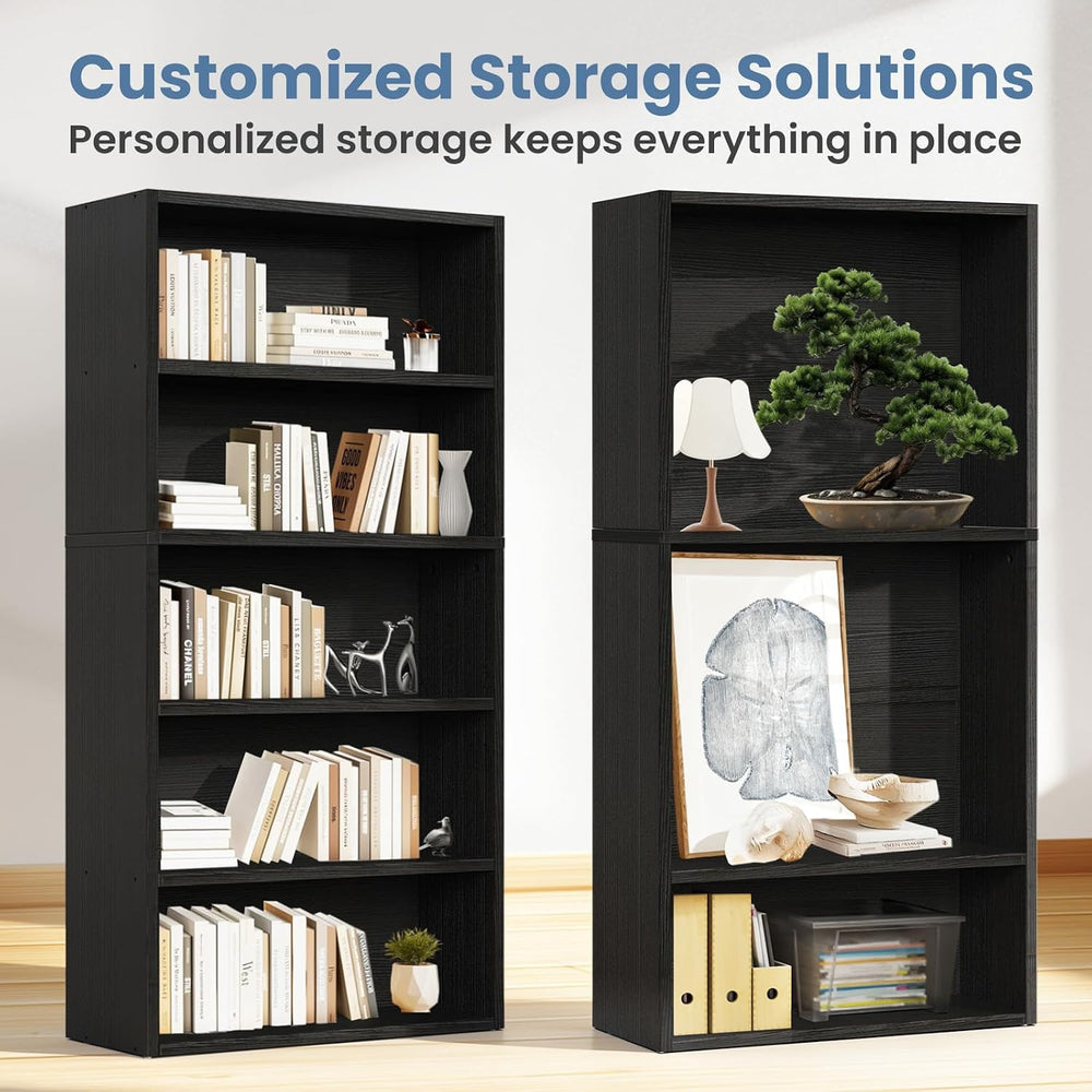 DUMOS 5-Tier Bookcase, 53 Inch Tall Open Bookshelf, Black