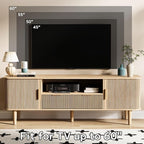 62.4 Inch Fluted TV Stand, Modern Media Console Table with Sliding Tambour Door Farmhouse Sideboard Buffet Cabinet Fits TVs up to 75 inch, Wood Entertainment Center for Living Room(Oak)