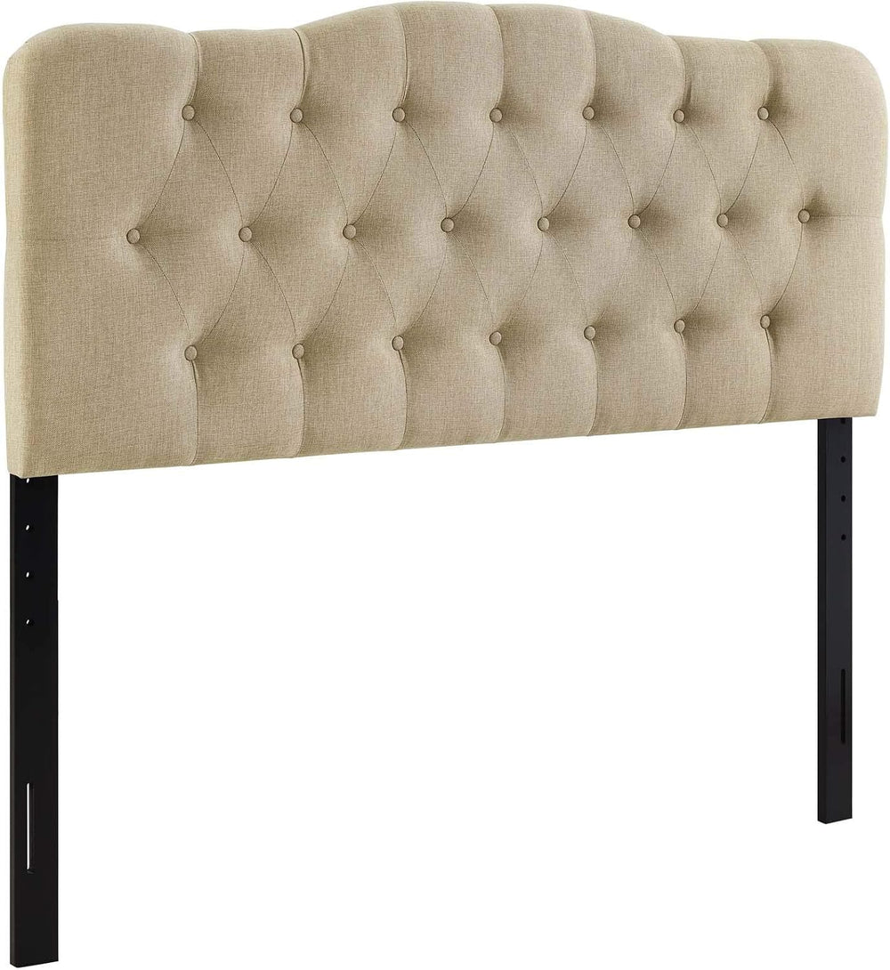 Modway Annabel Tufted Button Linen Fabric Upholstered Queen Headboard in Beige