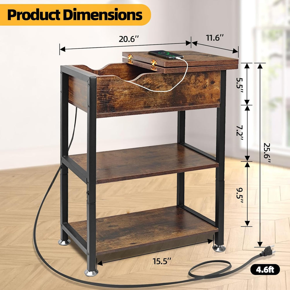 TooCust Flip Top End Table with Charging Station Set of 2, 12" D×21&quot...