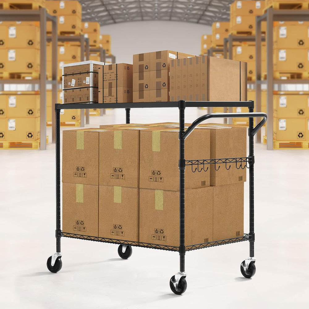 WDT 2-Tier Utility Cart with Wheels, Metal Cart with 1000LBS Capacity, NSF He...