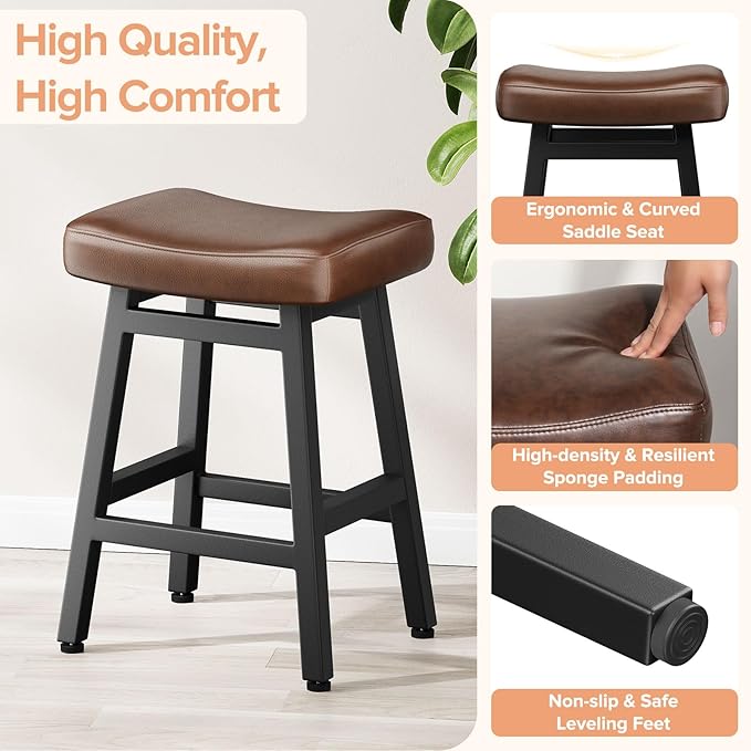 Counter Height Bar Stools Set of 2, 24 Inch Barstools for Kitchen Counter, Ki...