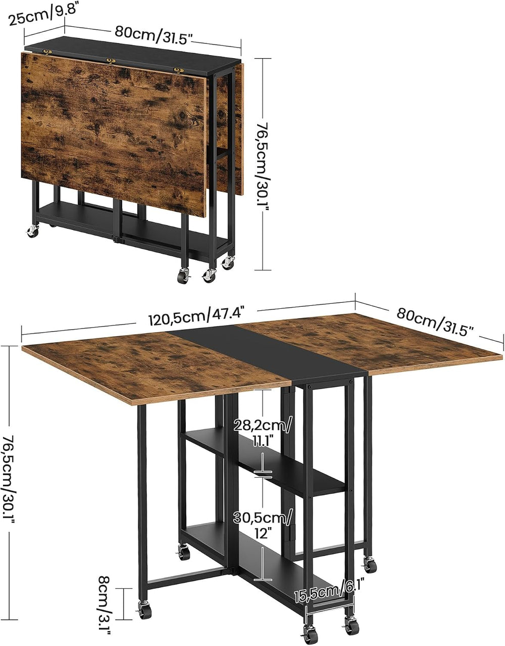 CHOEZON Folding Dining Table, Movable Dining Table, Expandable Kitchen Table,...