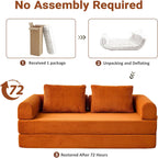 79" Convertible Sofa Bed, 5-in-1Boneless Couch for Living Room with 2 Pillows Corduroy Folding Sleeper Sofa Bed, Boneless Cloud Loveseat Futon Sofa Bed for Living Room Bedroom Lounge, Orange