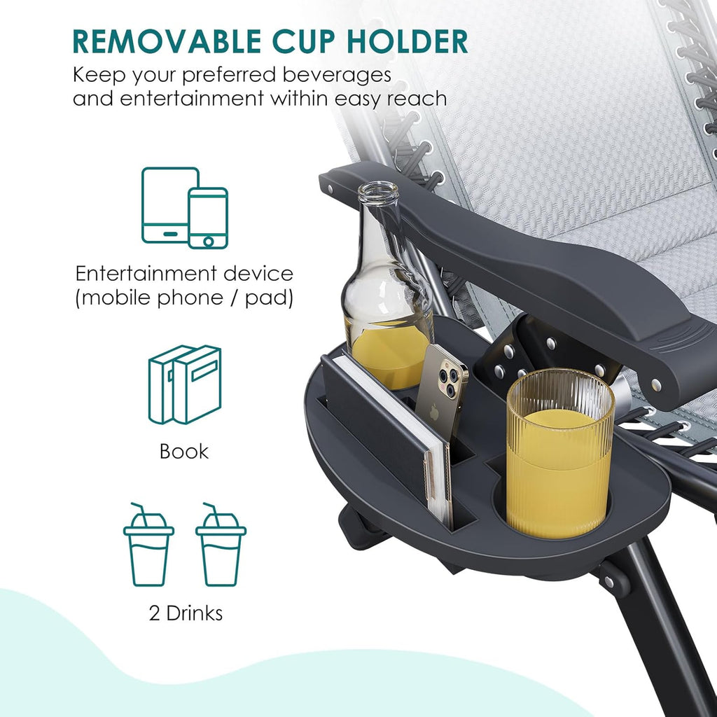 ATORPOK Zero Gravity Chair with Canopy, Folding Patio Recliner 450lbs | Padded Seat & Backrest; Adjustable Reclining Chair; Headrest & Cup Holder; Outdoor Lounge Chair for Patio, Poolside & Beach
