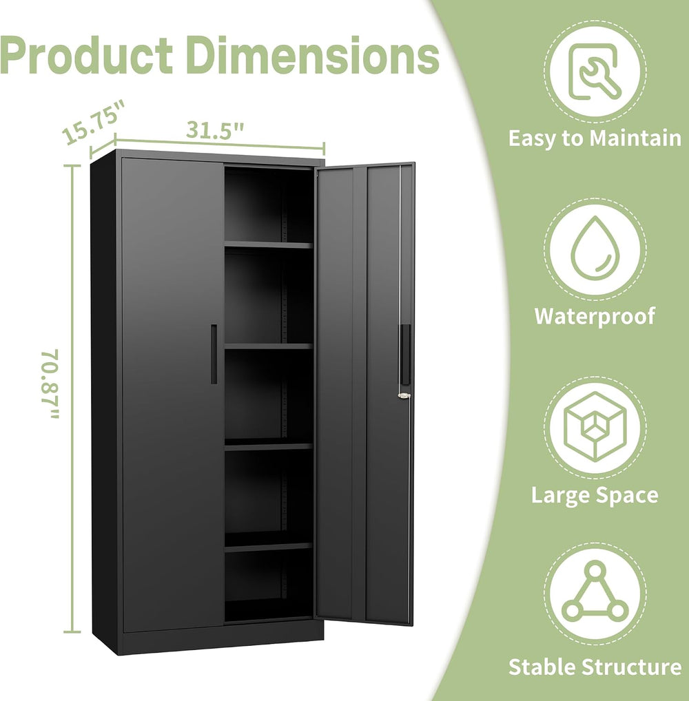 Metal Storage Cabinet, 71" H Garage Storage Cabinet with Doors and Adjus...