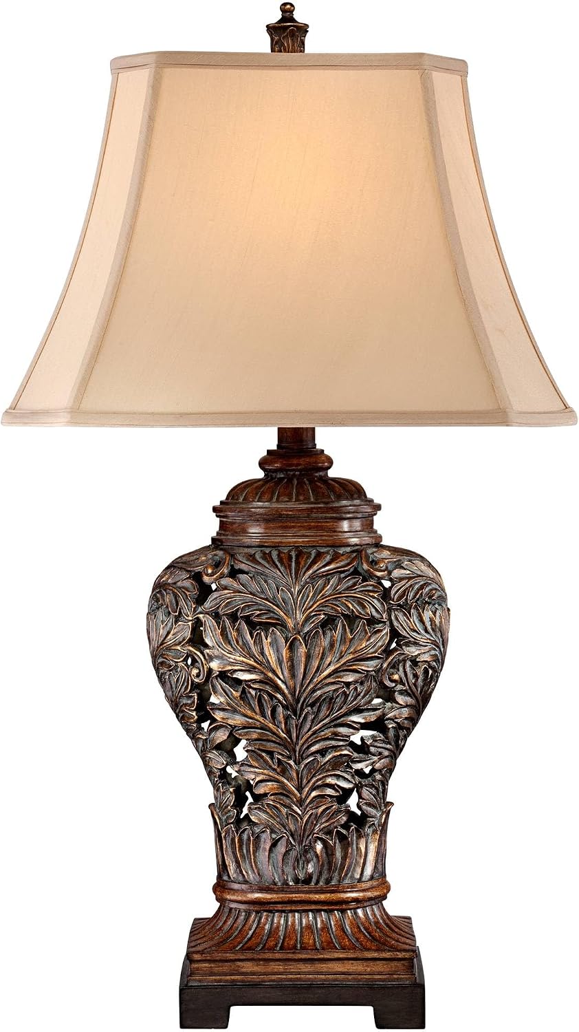 Oak 32 1/2" Bronze Brown Large Table Lamps Set of 2 Leafwork Cottage